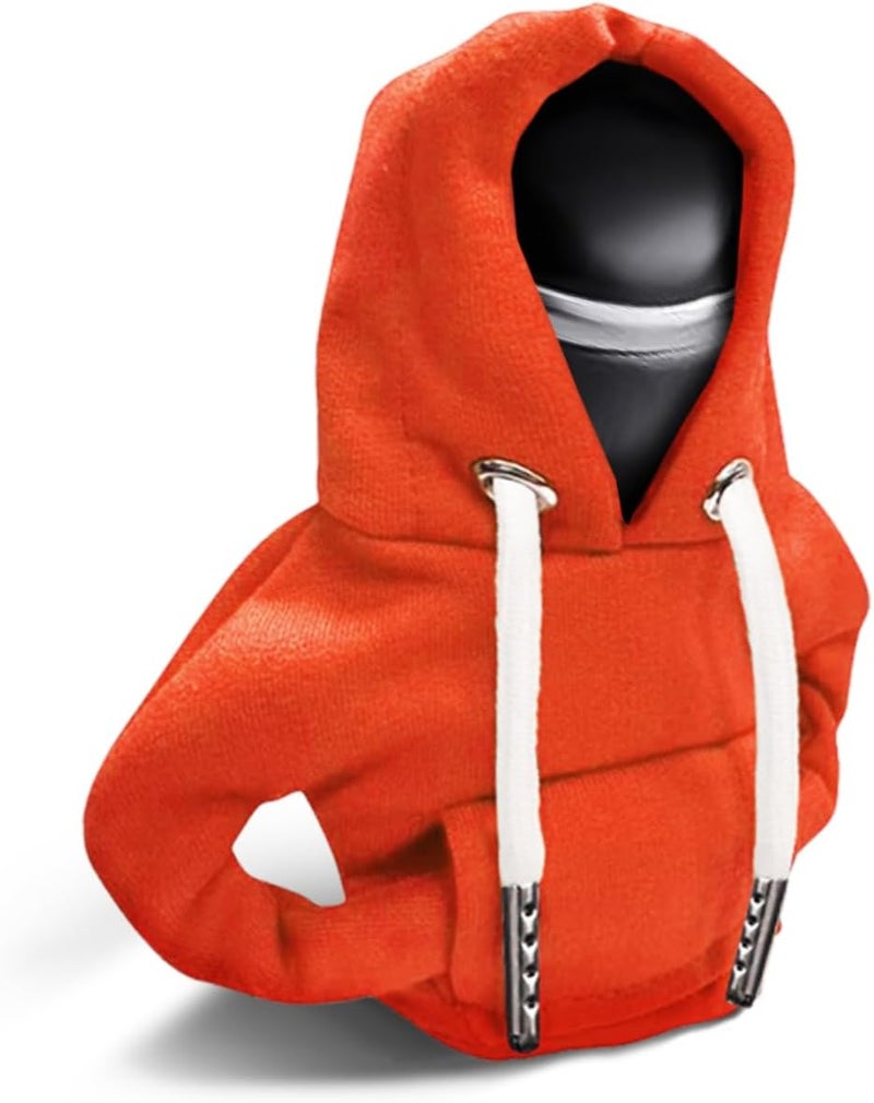 Lecctso Car Shift Knob Hoodie, Fashionable Sweater Hoodie Auto Gear Shift Knob Protector, Universal Car Interior Accessories Funny Car Shift Knob Cover for Car Truck SUV (Orange - Image 1